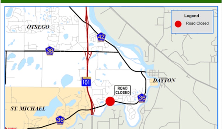 Otsego's CSAH 36 Closure Extended, Slope Repair Near Crow River Delays Commute