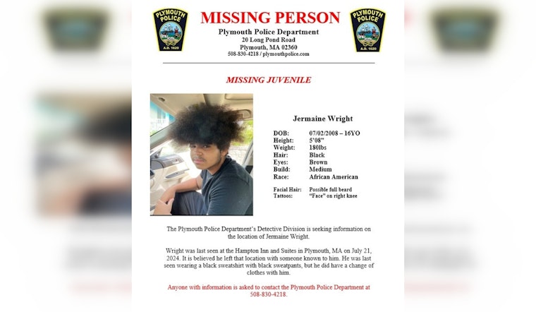Plymouth Police Seek Public's Help in Locating Missing Teen Jermaine Wright Last Seen at Local Hampton Inn
