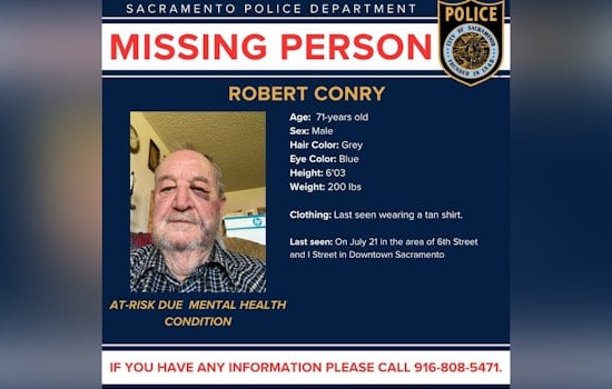 Sacramento Police Seek Help to Find At-Risk Missing 71-Year-Old Robert Conry Last Seen Downtown
