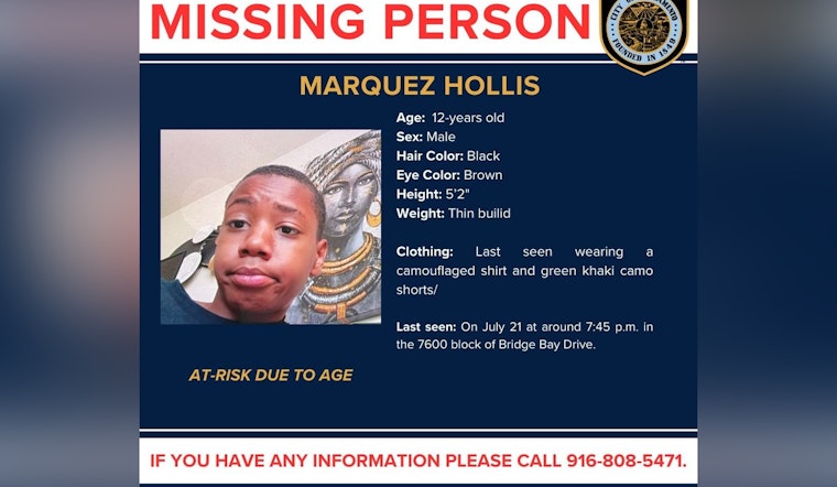 Sacramento Police Seek Help to Find Missing 12-Year-Old Boy, Marquez Hollis