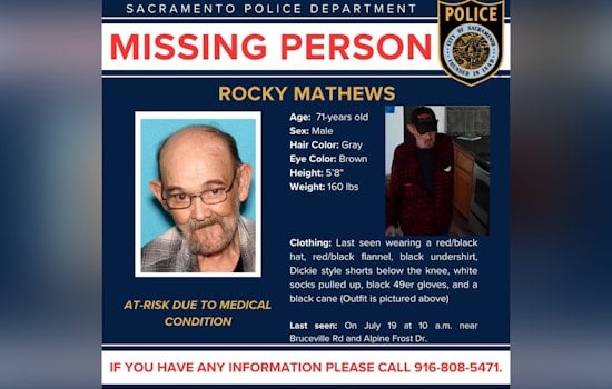 Sacramento Police Seek Help to Locate At-Risk Missing 71-Year-Old Man with Medical Conditions