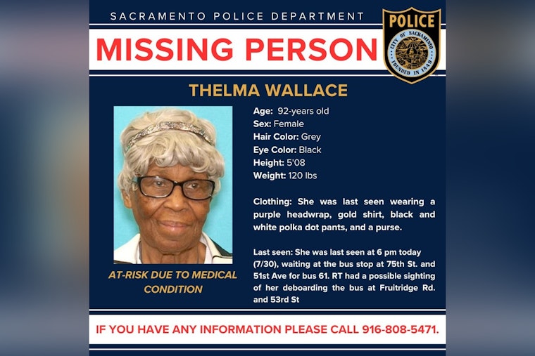 Sacramento Police Seek Public's Help to Locate Missing 92-Year-Old At-Risk Woman