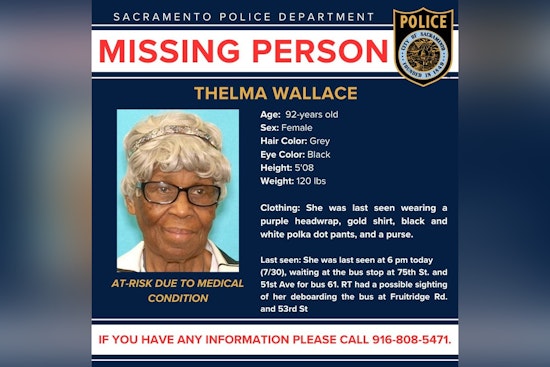 Sacramento Police Seek Public's Help to Locate Missing 92-Year-Old At-Risk Woman