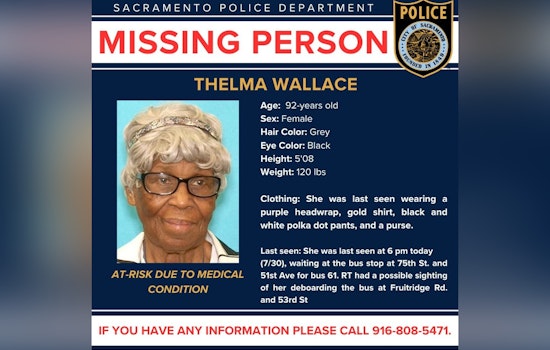 Sacramento Police Seek Public's Help to Locate Missing 92-Year-Old At-Risk Woman