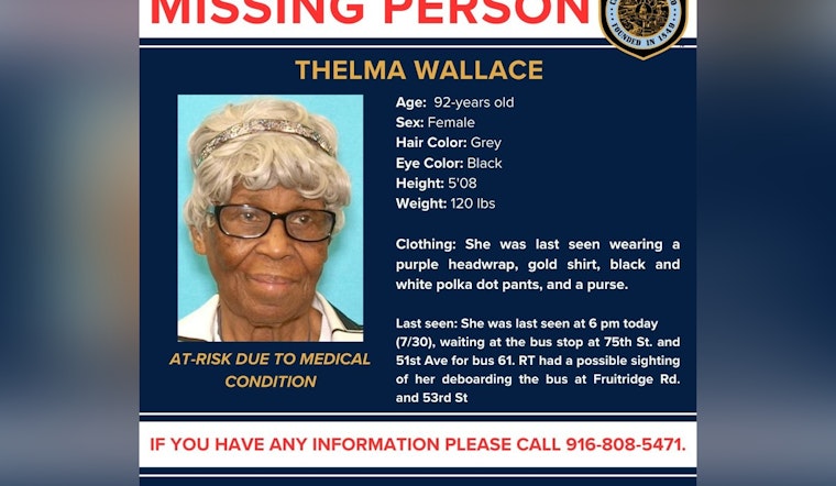 Sacramento Police Seek Public's Help to Locate Missing 92-Year-Old At-Risk Woman