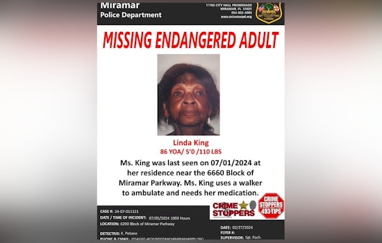 Search Intensifies for Missing 86-Year-Old Linda King in Miramar as Police Urge Public to Help Find Endangered Senior