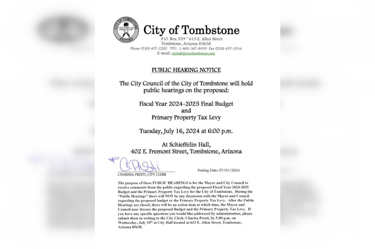 Tombstone Residents Invited to Participate in Budget and Tax Levy Hearings on July 16