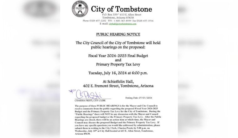 Tombstone Residents Invited to Participate in Budget and Tax Levy Hearings on July 16