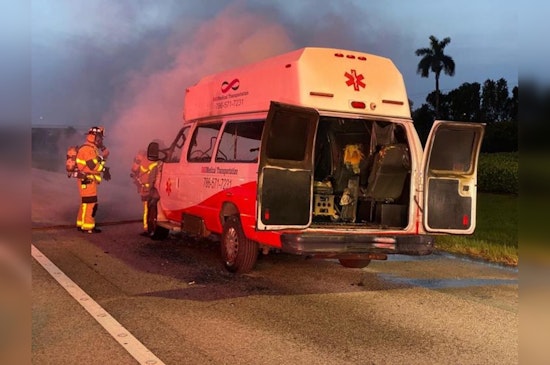Transport Ambulance Engulfed in Flames on Dolphin Expressway, No Injuries Reported