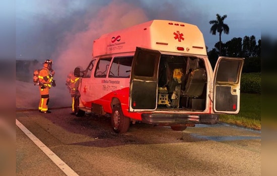 Transport Ambulance Engulfed in Flames on Dolphin Expressway, No Injuries Reported