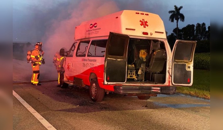 Transport Ambulance Engulfed in Flames on Dolphin Expressway, No Injuries Reported