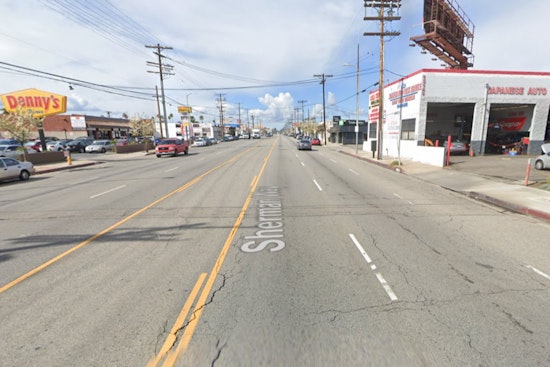 Two Men Hospitalized Following Fiery Chain-Reaction Crash on Sherman Way in Valley Glen, Los Angeles