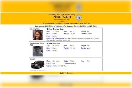 UPDATE: Missing Houston Girl Chloie Brewer-Clark Found Safe, Male Suspect Being Questioned by Houston Police