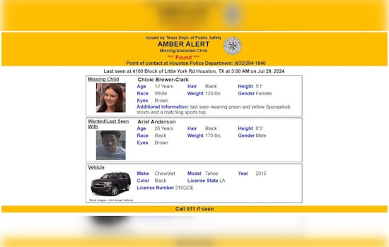 UPDATE: Missing Houston Girl Chloie Brewer-Clark Found Safe, Male Suspect Being Questioned by Houston Police