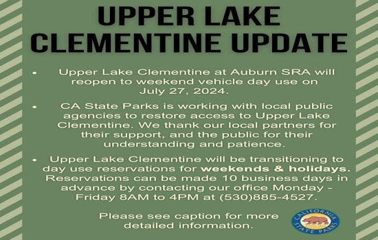 Upper Lake Clementine in Auburn State Recreation Area Closed for Weekend Amid Safety Concerns
