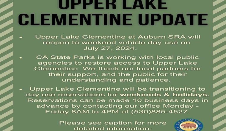 Upper Lake Clementine in Auburn State Recreation Area Closed for Weekend Amid Safety Concerns