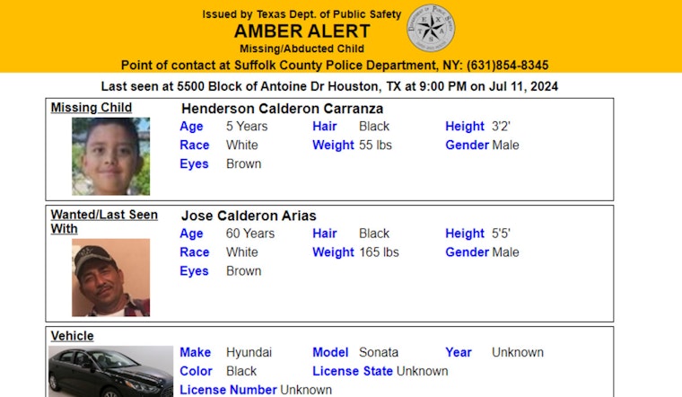 Urgent Search for Missing 5-Year-Old Henderson Calderon Carranza Prompts Amber Alert in Houston