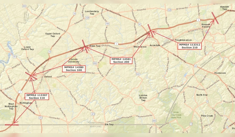 U.S. 1 Widening Project in Chester County Prompts Lane Closures, Commuters Advised to Plan for Delays