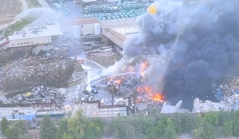 VIDEO: 65 Firefighters Tackle Large Blaze at Ventura County Recycling Yard, Residents Urged to Wear Masks