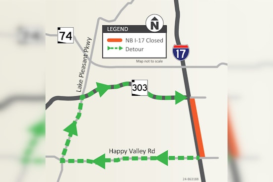 Weekend Road Alert, I-17 North Closed between Happy Valley Rd and Loop 303 in Phoenix for Pavement Improvements