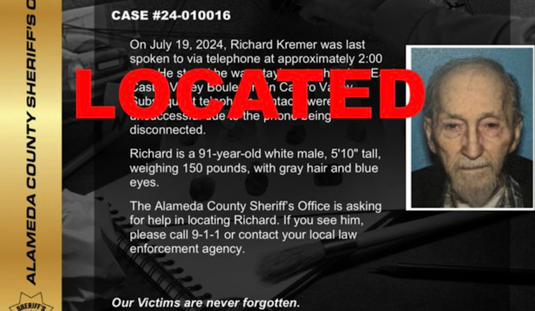 Alameda County Breathes Sigh of Relief as Missing 91-Year-Old Richard Kremer is Found