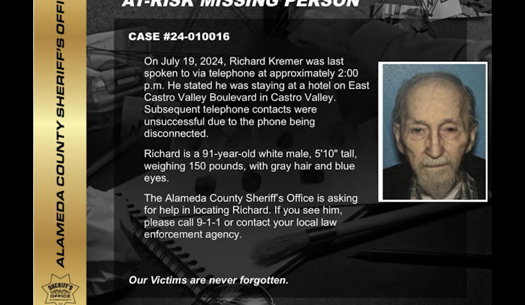 Alameda County Sheriff's Office Enlists Community in Urgent Search for Missing Castro Valley Nonagenarian Richard Kremer