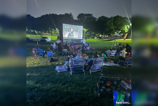 Boston Police Department Bonds with West Roxbury Community at Outdoor "Willy Wonka" Movie Night