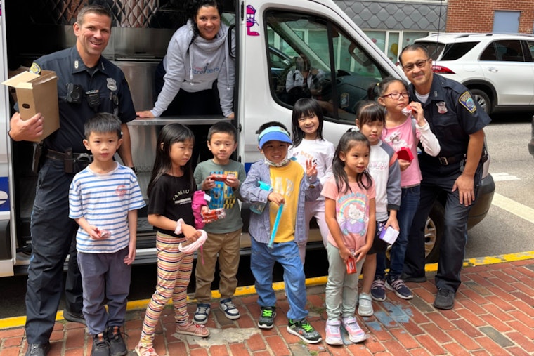 Boston Police Sweeten Last Day of School for Kwong Kow Chinese School with Ice Cream Truck Visit