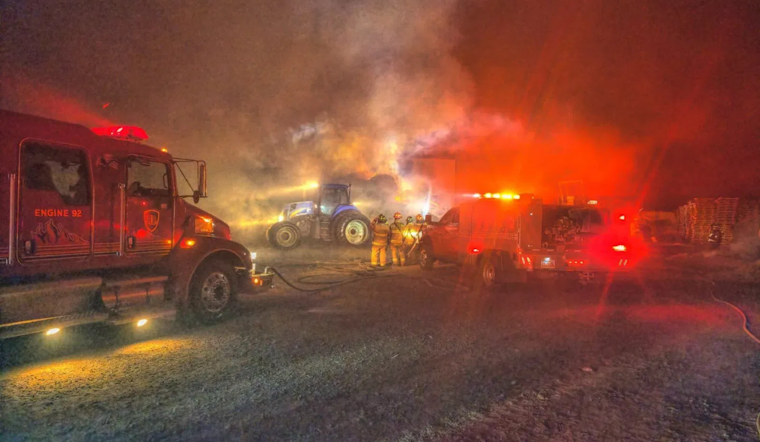 Community on Alert as Fire Engulfs Hay Barn in Tremonton, Agencies Respond to Protect Area
