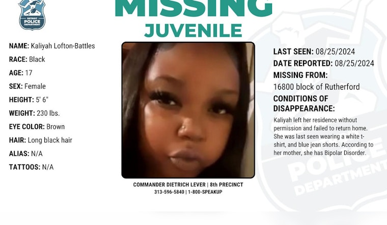 Detroit Police Appeal for Help to Find Missing Teenager with Bipolar Disorder