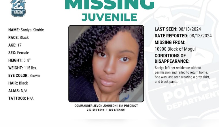 Detroit Police Seek Community Help to Find Missing 17-Year-Old Saniya Kimble