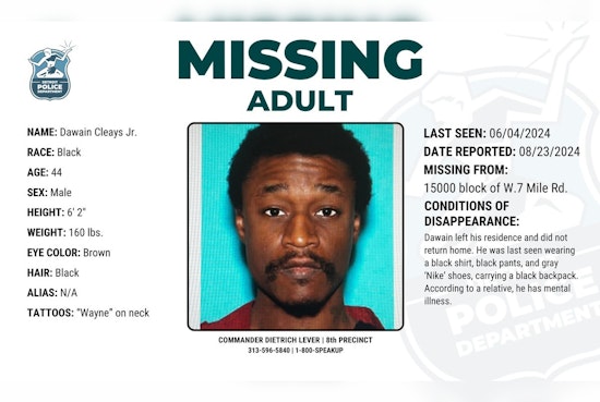 Detroit Police Seek Public's Assistance in Locating Missing 44-Year-Old Man, Dawain Cleays Jr.