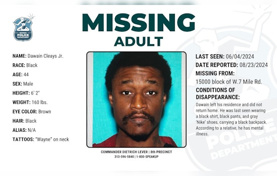 Detroit Police Seek Public's Assistance in Locating Missing 44-Year-Old Man, Dawain Cleays Jr.