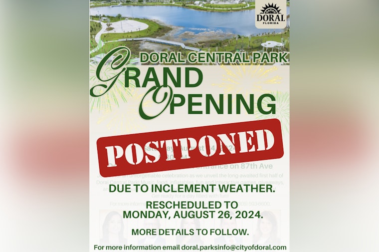 Doral Central Park Grand Opening Rescheduled Due to Inclement Weather, City of Doral Announces New Date