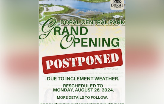 Doral Central Park Grand Opening Rescheduled Due to Inclement Weather, City of Doral Announces New Date