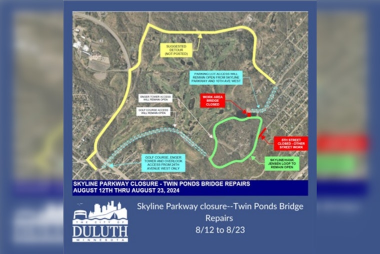 Duluth's Skyline Parkway near Twin Ponds to Close for Bridge Repairs Starting August 12