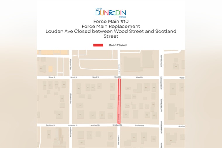 Dunedin Braces for Traffic Delays as Louden Ave Closure for Force Main #10 Repairs Starts on Aug 12