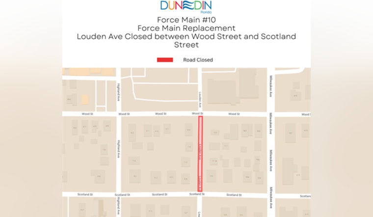 Dunedin Braces for Traffic Delays as Louden Ave Closure for Force Main #10 Repairs Starts on Aug 12
