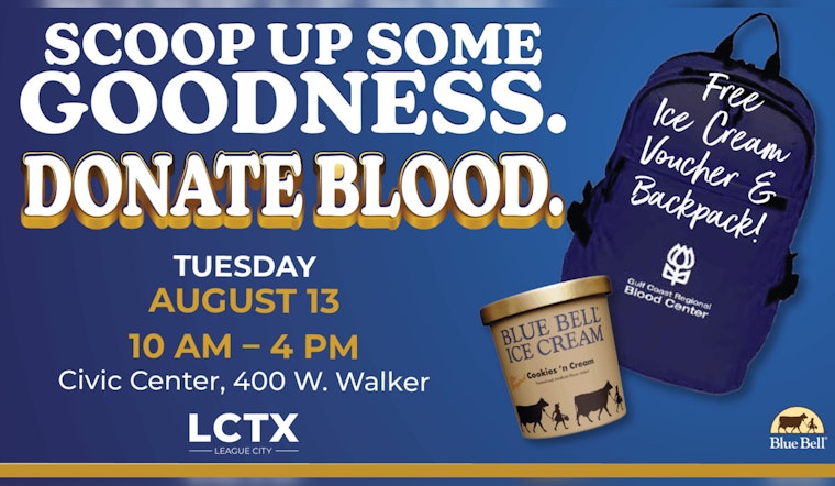 League City Announces Blood Drive with Incentives Including Backpacks and Ice Cream Vouchers