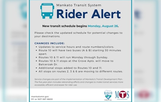 Mankato Transit System Announces Schedule Changes Effective August 26