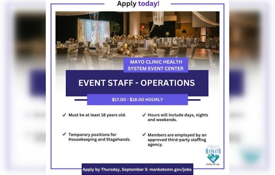 Mankato's Mayo Clinic Health System Event Center Seeks Energetic Housekeeping and Stagehands for Temporary Roles