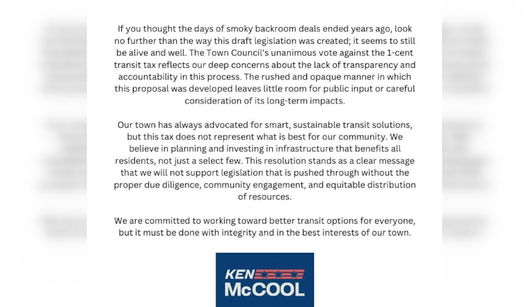Matthews Town Opposes Mecklenburg County's Proposed Transit Sales Tax Over Lack of Light Rail Plans