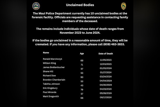 Maui Police Seek Community Help to Find Families of 10 Unclaimed Individuals