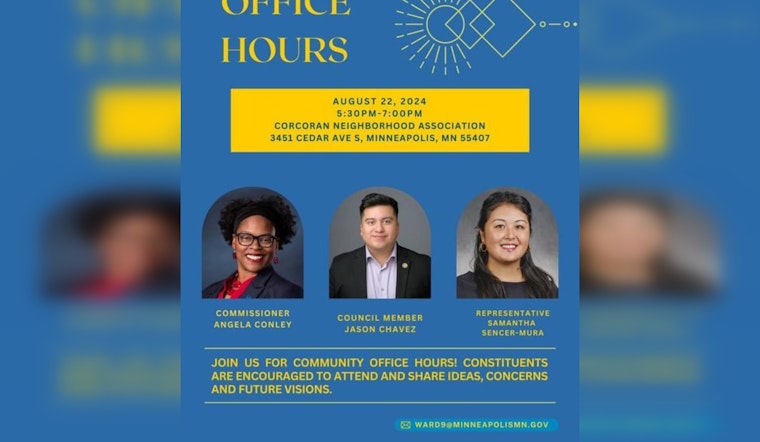 Minneapolis Constituents Invited to Community Office Hours with State Rep. Sencer-Mura and County Commissioner Conley