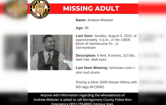 Montgomery County Police Seek Community Help to Locate Missing Germantown Man Andrew Webster