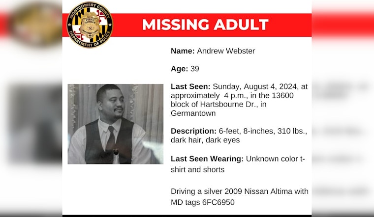 Montgomery County Police Seek Community Help to Locate Missing Germantown Man Andrew Webster