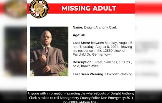Montgomery County Police Seek Public's Help in Search for Missing Man Dwight Anthony Clark