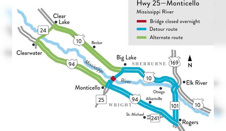 Monticello's Hwy. 25 Bridge Over Mississippi to Undergo Overnight Closures for Repaving