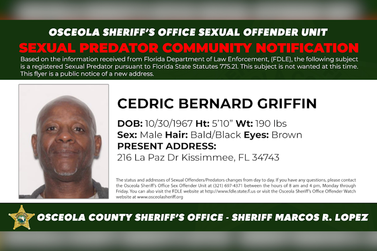 Osceola County Sheriff Alerts Kissimmee Residents of Registered Sexual Predator's Presence