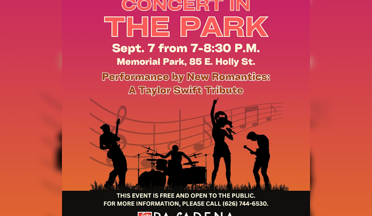 Pasadena's Memorial Park to Host Free Taylor Swift Tribute Concert on September 7
